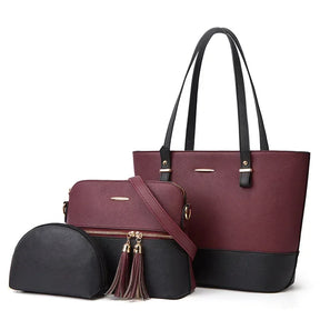 Conjunto Bolsa de Couro - Amanda 3 Pçs